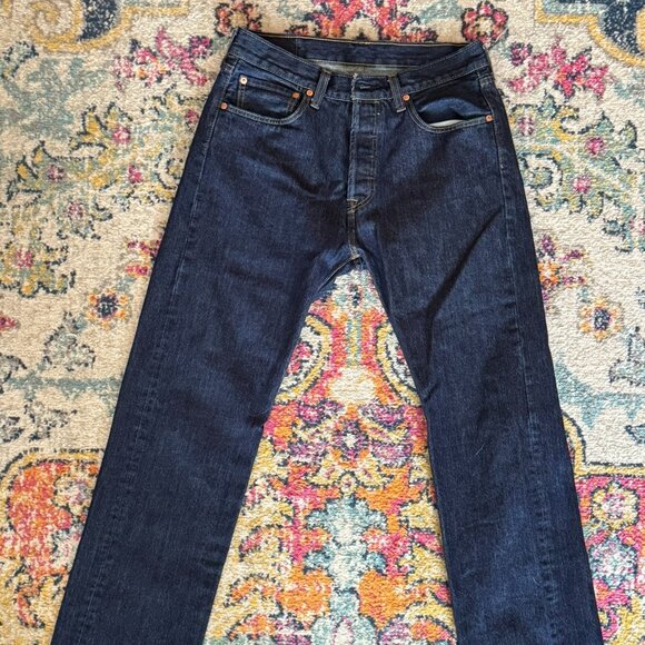 Men's Dark Blue 501 Jeans - Button fly - No Stretch - 32 x 34 - Picture 1 of 3